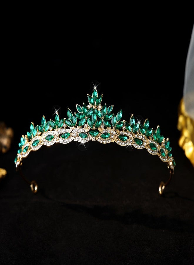 FORSEVEN Crystal Princess Queen Tiara - Bride Rhinestone Crowns Headband for Women Wedding Birthday Halloween Christmas Prom Pageant Party Coming of Age Ceremony Photo Props (Green) - Image 4